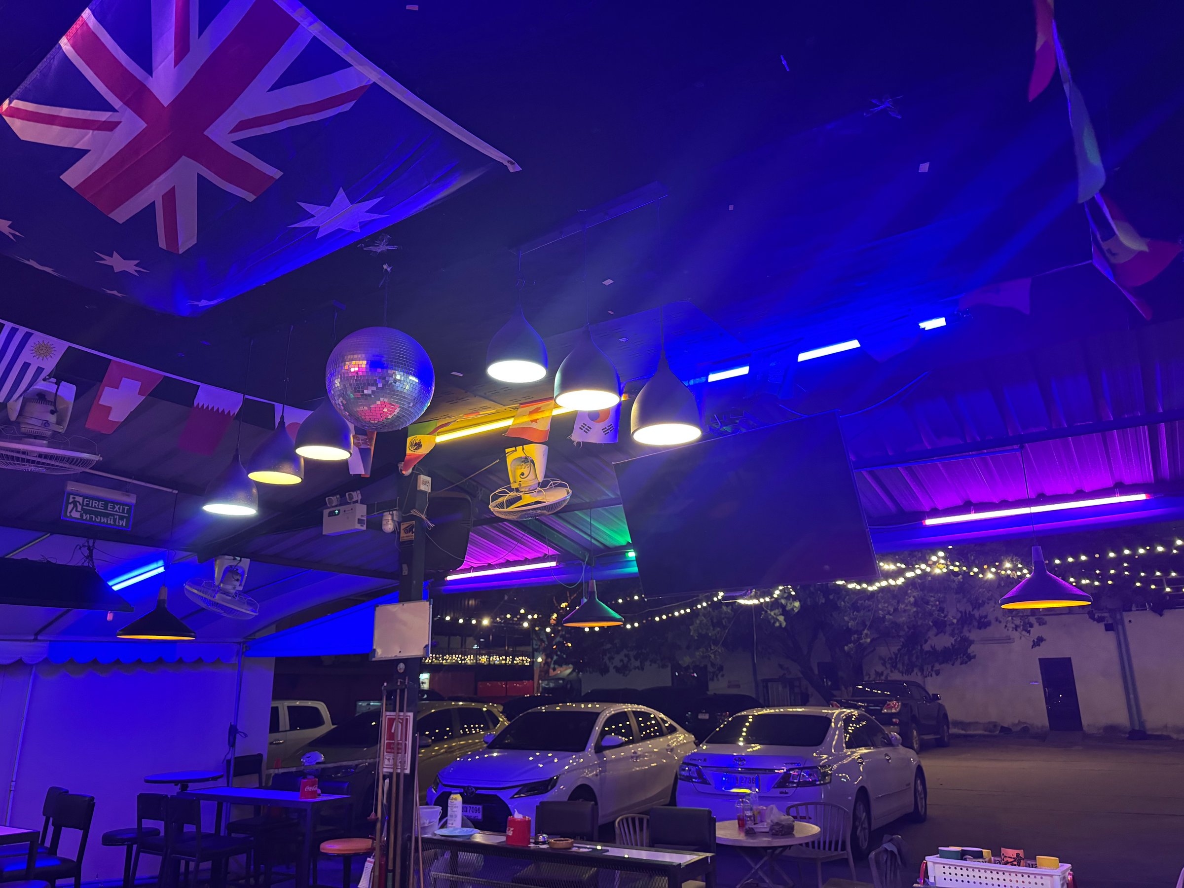 Ceiling fans keeping the open-air seating at Bar 307 cool